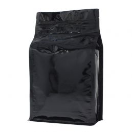 Flat bottom zak met zipper - glanzend zwart - 150x255+{40+40} mm (1,5lt)