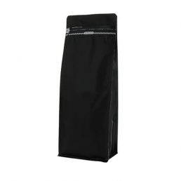Flat bottom zak met front zipper - mat zwart - 95x185+{30+30} mm (450ml)