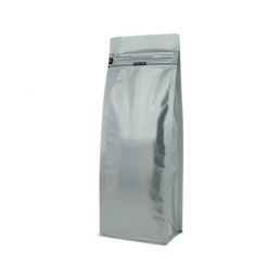 Flat bottom zak met front zipper - mat zilver - 95x245+{35+35} mm (700-800ml)