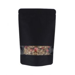 Stazak kraftpapier met venster - zwart - 130x210+{40+40} mm (450-500ml)