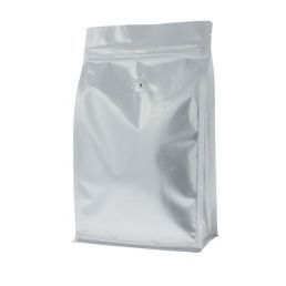 Flat bottom koffiezak met zipper - mat zilver - 250 gr (140x210+{35+35} mm) 
