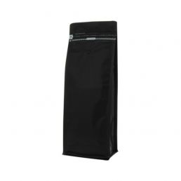 Flat bottom koffiezak met front zipper - mat zwart