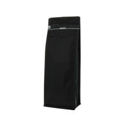 Flat bottom koffiezak met front zipper - mat zwart