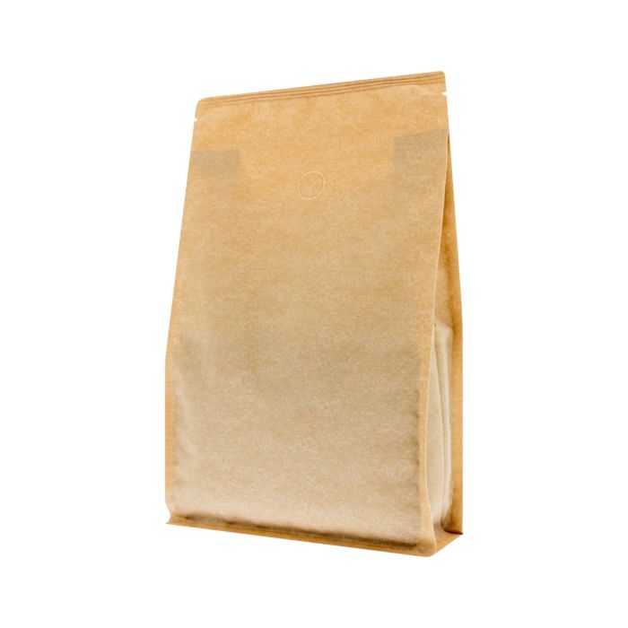 Flat bottom koffiezak met zipper - Kraft Look (100% recyclebaar)