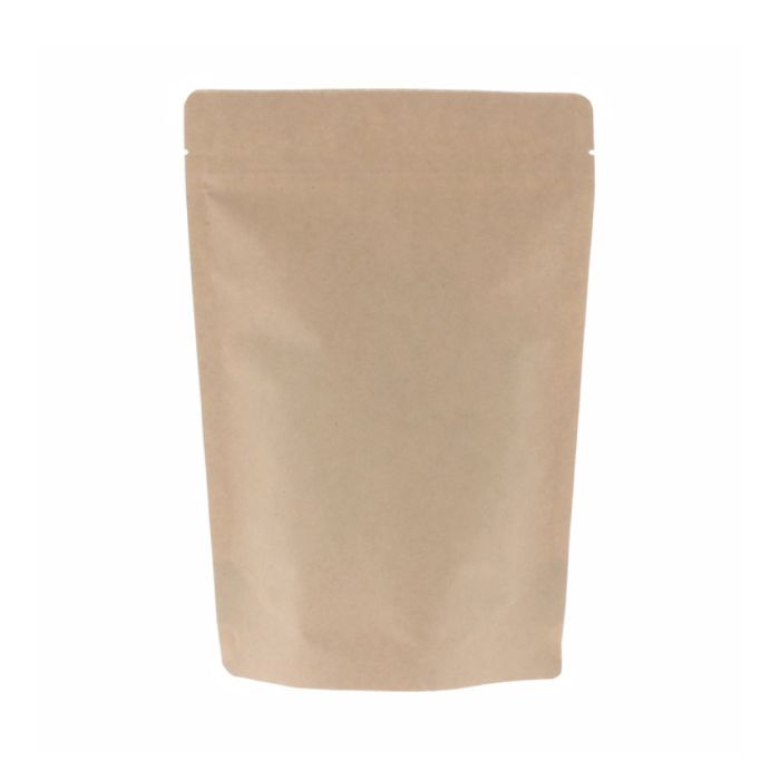 Bruine 2-laags aluminiumvrije kraftpapier doypack stazak met afscheurinkeping.
