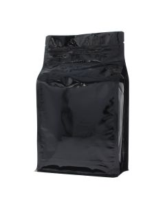 Flat bottom zak met zipper - glanzend zwart - 150x255+{40+40} mm (1,5lt)