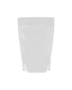 Mat witte recyclebare doypack met afscheurinkeping en gripsluiting.