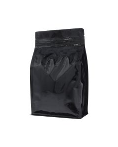 Flat bottom koffiezak met zipper - glanzend zwart