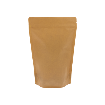 Bruine recyclebare kraft look doypack met afscheurinkeping en gripsluiting.