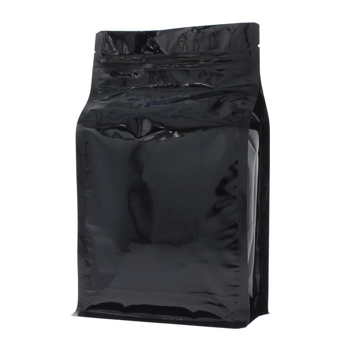 Flat bottom zak met zipper - glanzend zwart - 150x255+{40+40} mm (1,5lt)