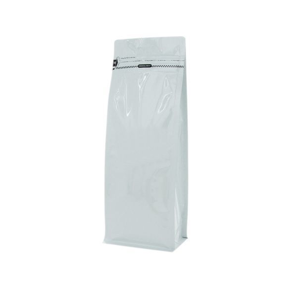 Flat bottom zak met front zipper - glanzend wit - 110x300+{40+40} mm (1,25-1,4 ltrl)