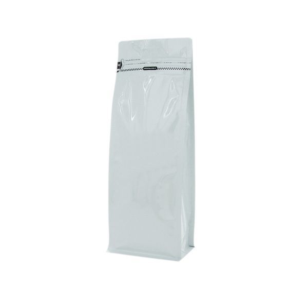 Flat bottom zak met front zipper - glanzend wit - 140x360+{47,5+47,5} mm (2,8-3,3 ltr)