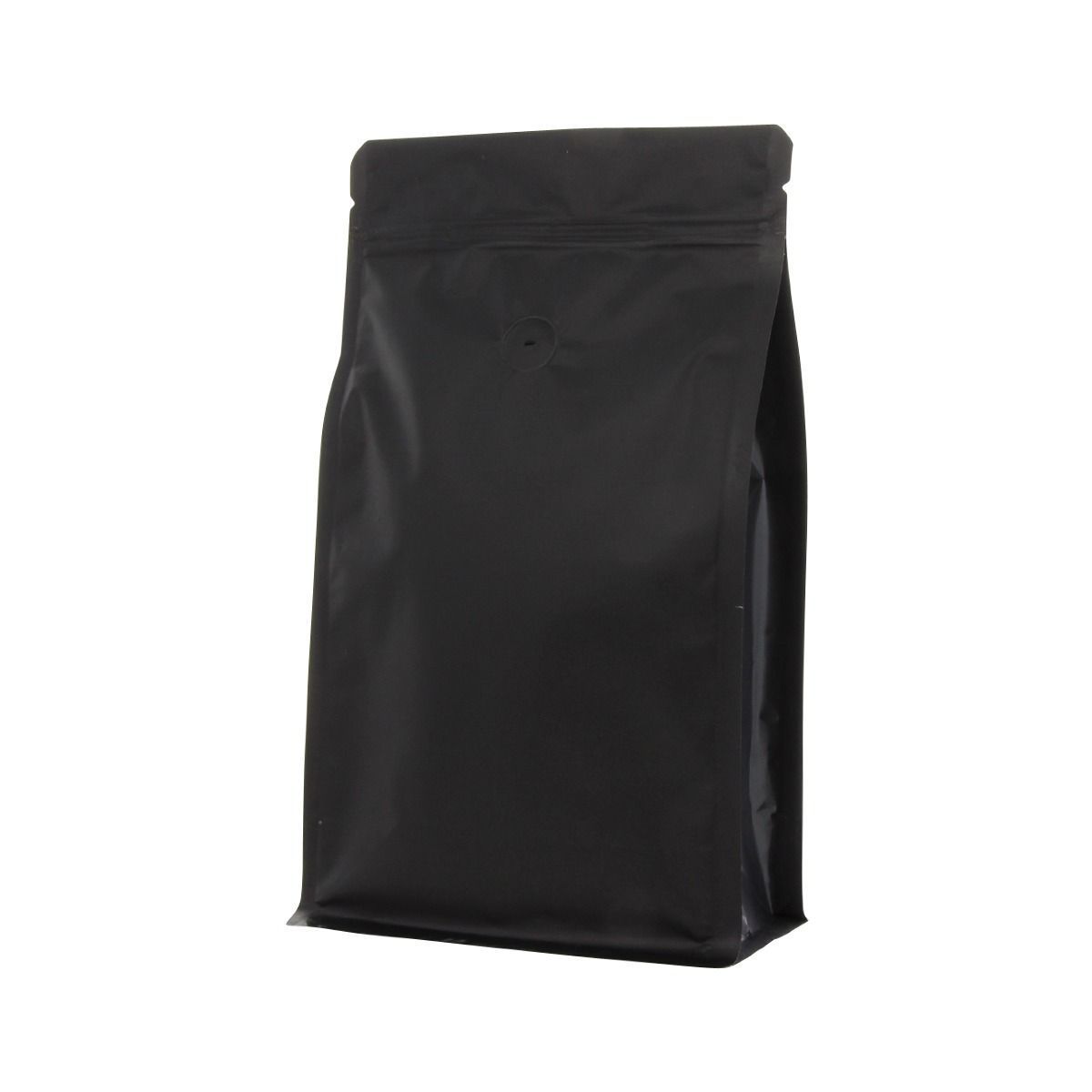 Flat bottom koffiezak met zipper - mat zwart