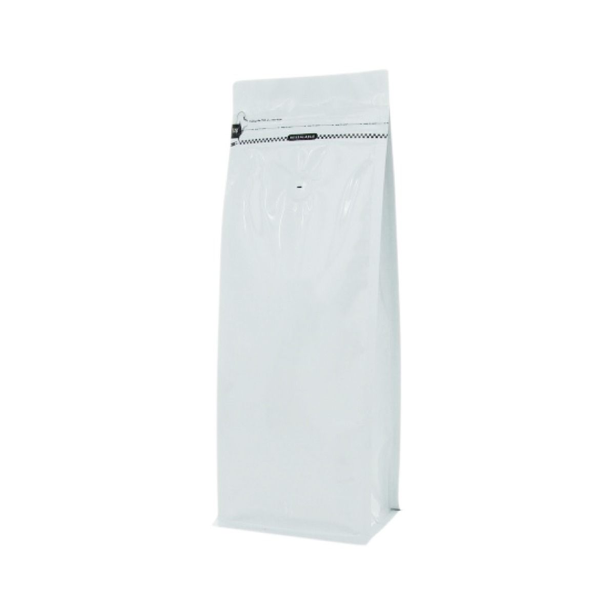 Flat bottom koffiezak met front zipper - glanzend wit