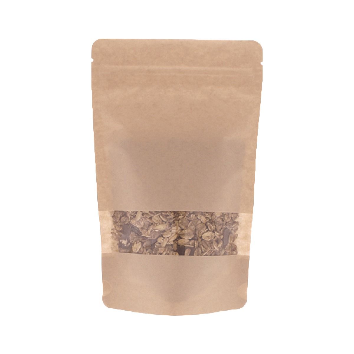 Stazak kraftpapier met venster - bruin - 110x170+{35+35} mm (200-225ml)