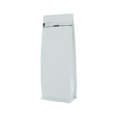 Flat bottom koffiezak met front zipper - mat wit