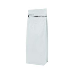 Flat bottom koffiezak met front zipper - glanzend wit