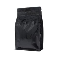 Flat bottom koffiezak met zipper - glanzend zwart - 250 gr (140x210+{35+35} mm)