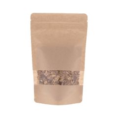 Stazak kraftpapier met venster - bruin - 110x170+{35+35} mm (200-225ml)