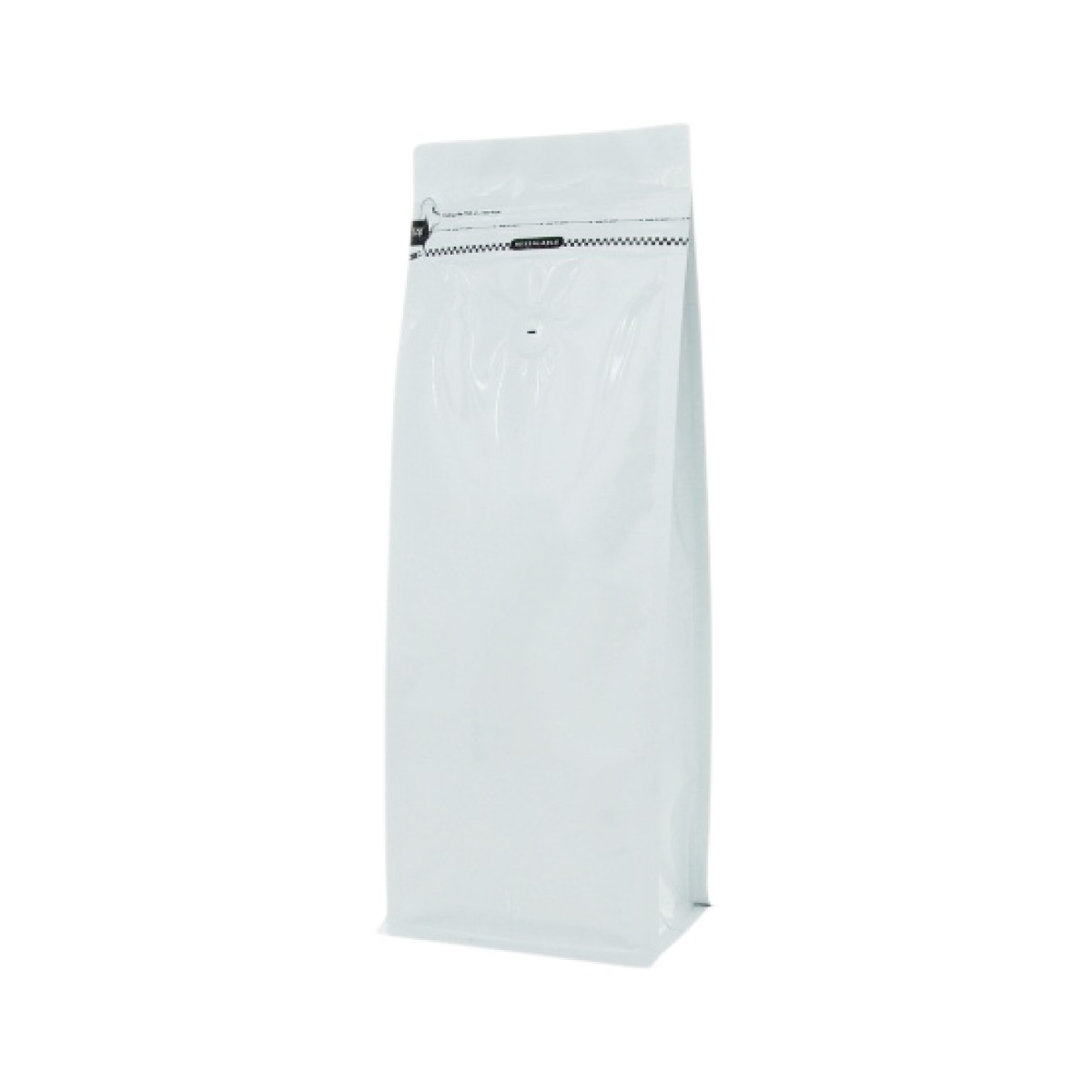 Flat bottom koffiezak met front zipper - glanzend wit